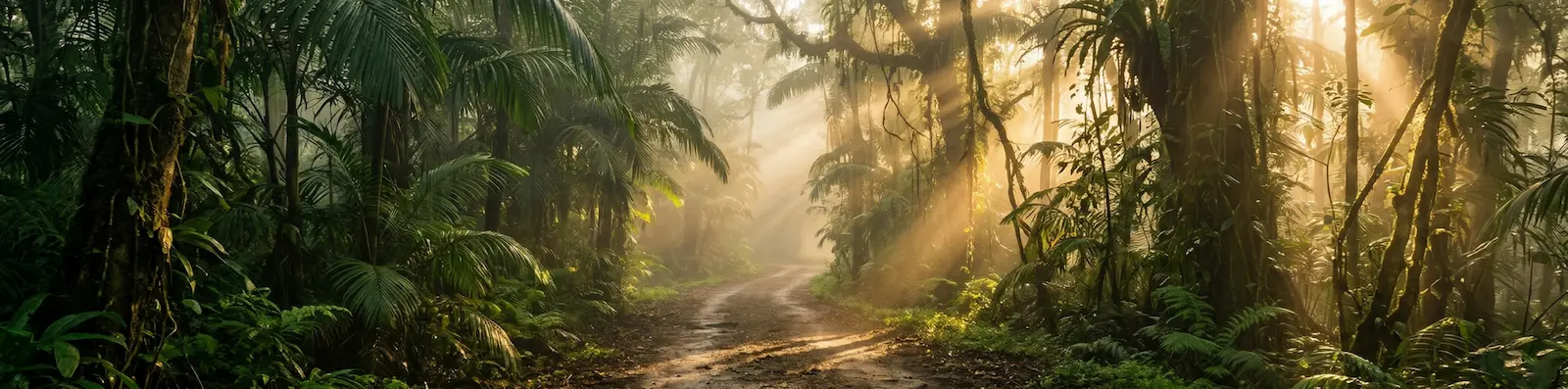 Sentier dans la forêt tropicale au lever du soleil — méthode 3-6-5 cohérence cardiaque