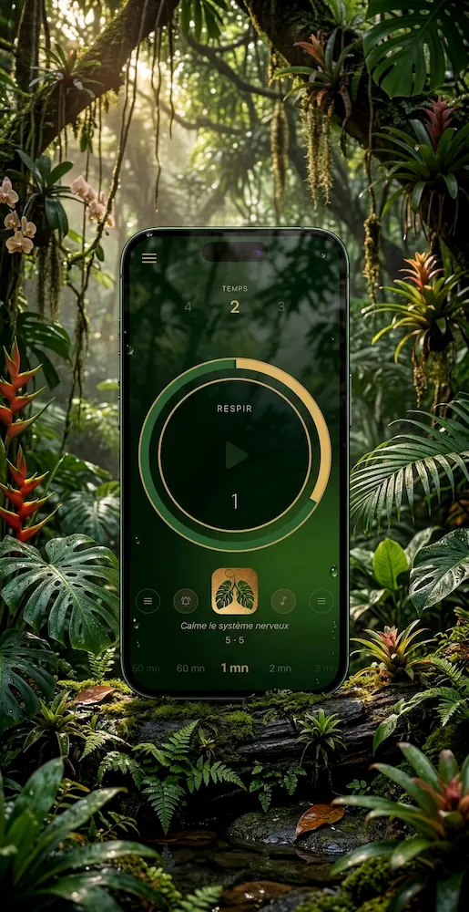 Respir — cercle de cohérence cardiaque dans la forêt